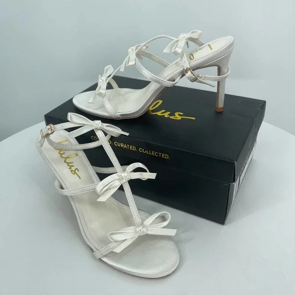 Lulus Reelaine White Satin Bow Ankle Strap Sandals NWT Size 7.5 - Picture 8 of 9